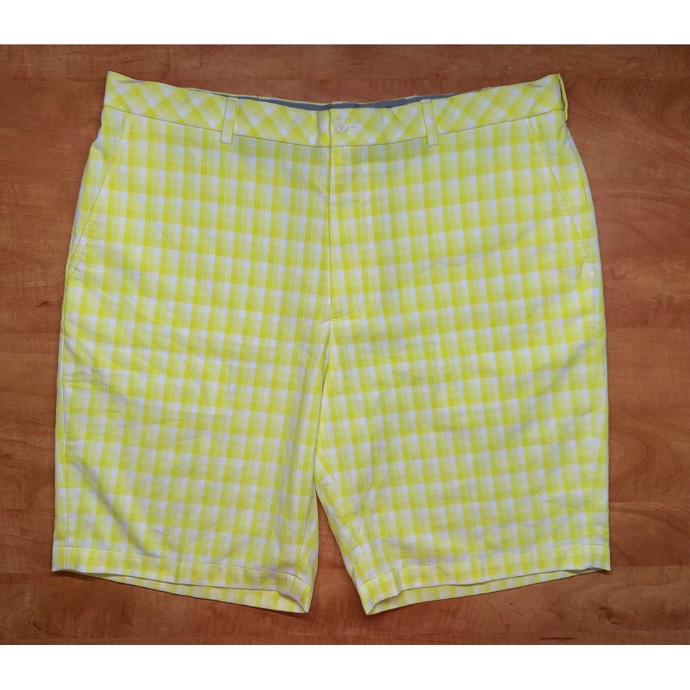 Walter Hagen Mens 40 Yellow Gingham Golf Shorts 11 Majors Plaid Flat Front‎